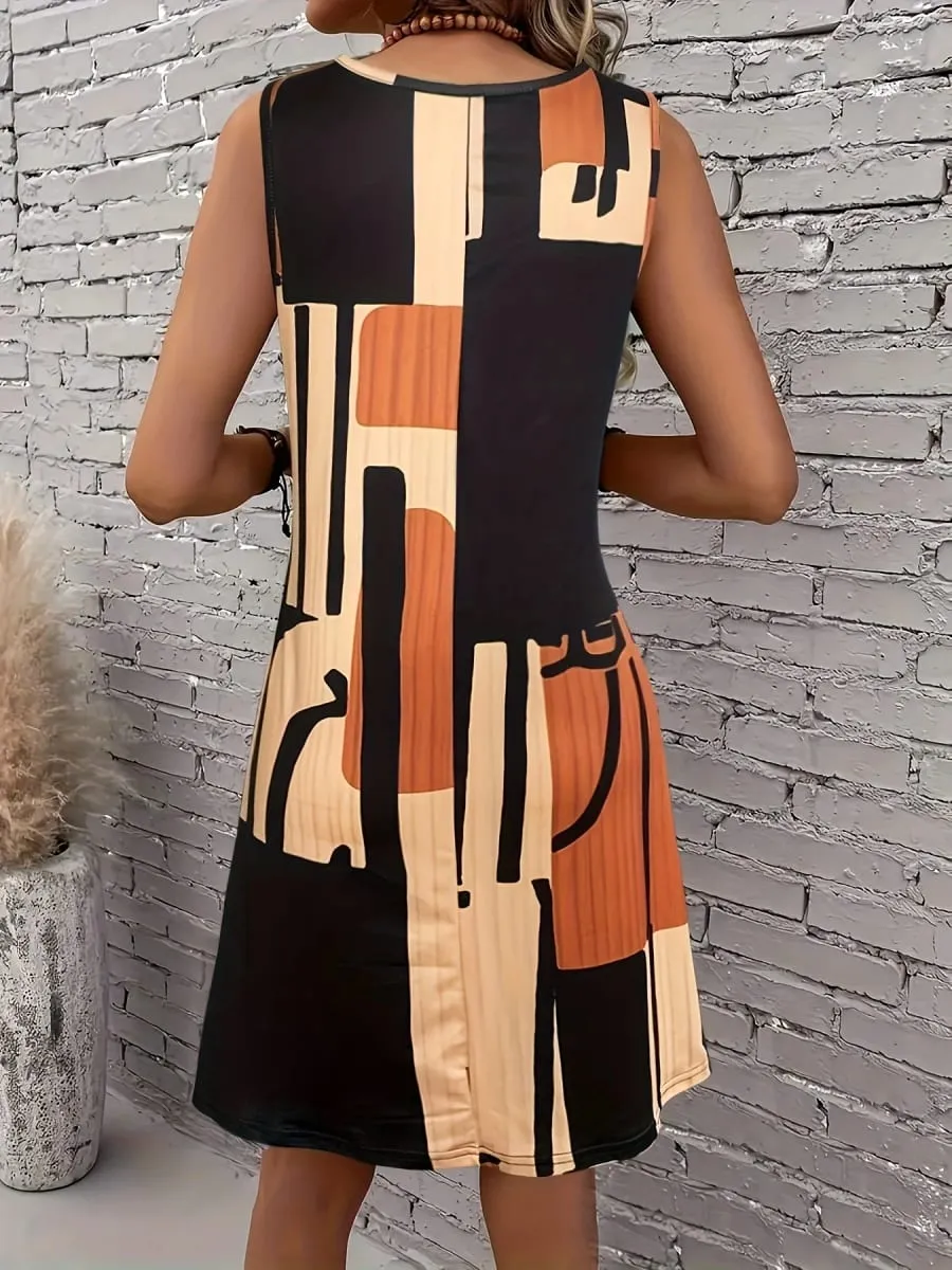 Spring&Summer Women's Geometric Pattern Sleeveless Dress For Summer Vacation dresses for women summer，Women Bohemia Midi Dresses