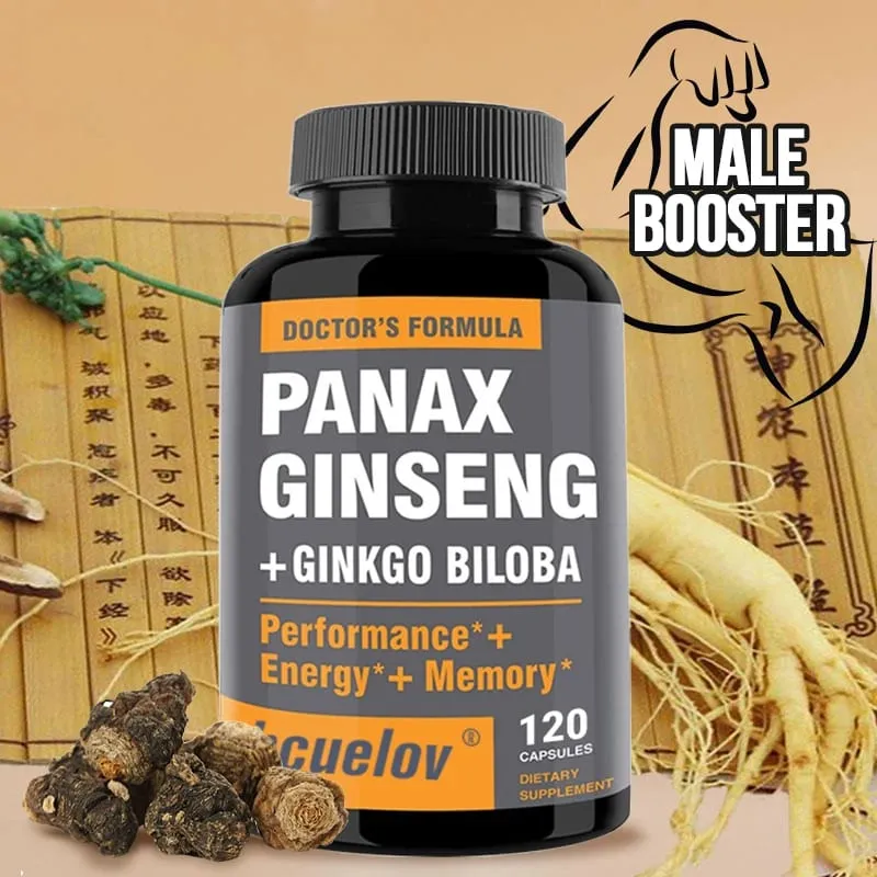 Ginseng + Ginkgo Biloba Supplement Boosts Energy Focus Supports Cognitive Athletic Performance & Heart Health 120 Caps