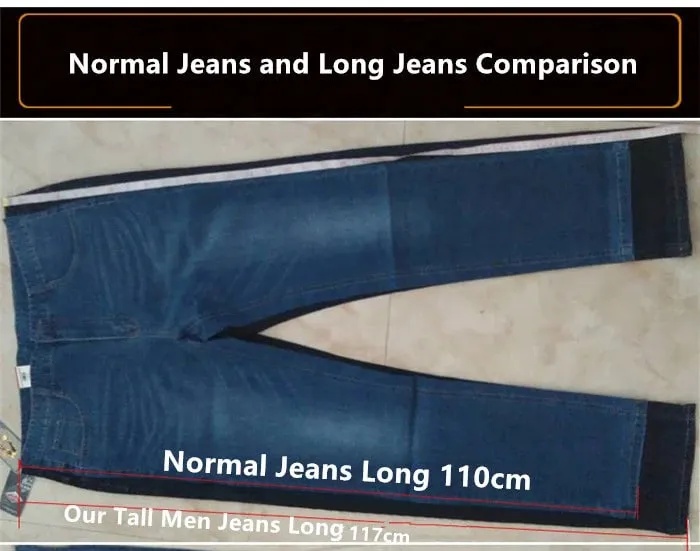 Extra Long Pants 117CM Tall Men 195CM Plus Size 42 44 46 Classic Blue Stretched High Waisted Elastic Trousers Denim Slim Jeans