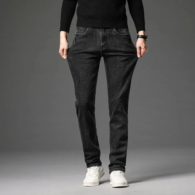 2024 Cotton Stretch Jeans Men Classic Retro Straight Slim Straight Trouser Male Korea Brand Clothing Denim Pants Plus Size 40