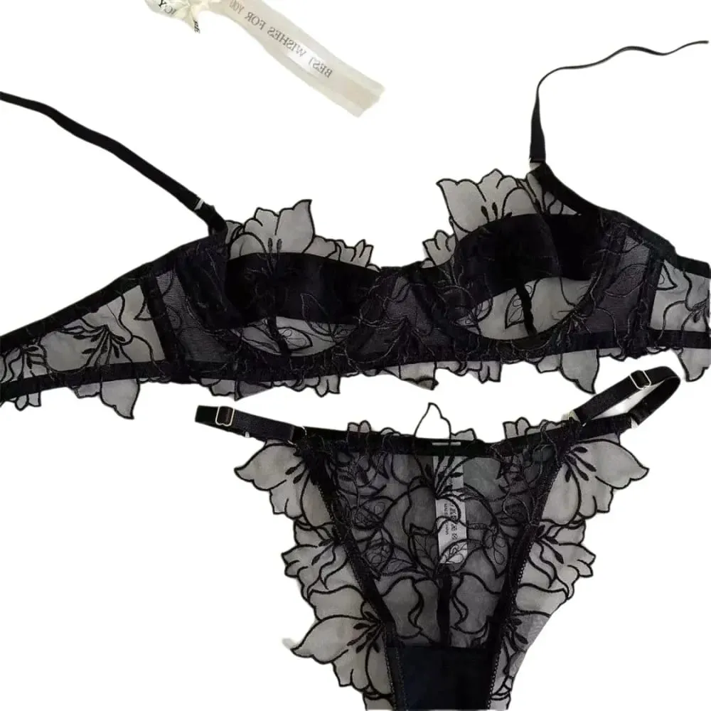 Sexy leichtes Spitzen-BH-Set, weicher Bügel für Hebung und Unterstützung, verhindert Durchhängen, exquisites, besticktes, zweiteiliges Dessous-Set