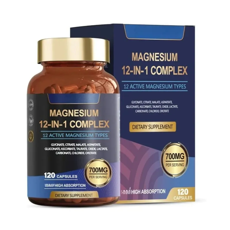 Viên Nang Phức Hợp Magie 12 Trong 1 12 Loại Magie Hoạt Tính Dạng Glycinate Citrate Hấp Thụ Cao 120 Viên