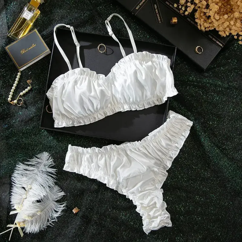 Minimalist Ruching Lingerie Set Sexy Solid Color Bra Panty Comfortable Daily Wear Women's Underwear INS Style Elegant Bra Set