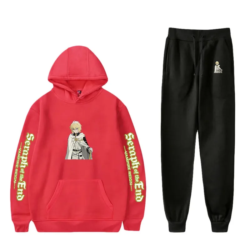 Harajuku confortável serafim do fim impressão moletom moletom terno hoodies + calças terno meninos/meninas 2 peça conjunto roupas