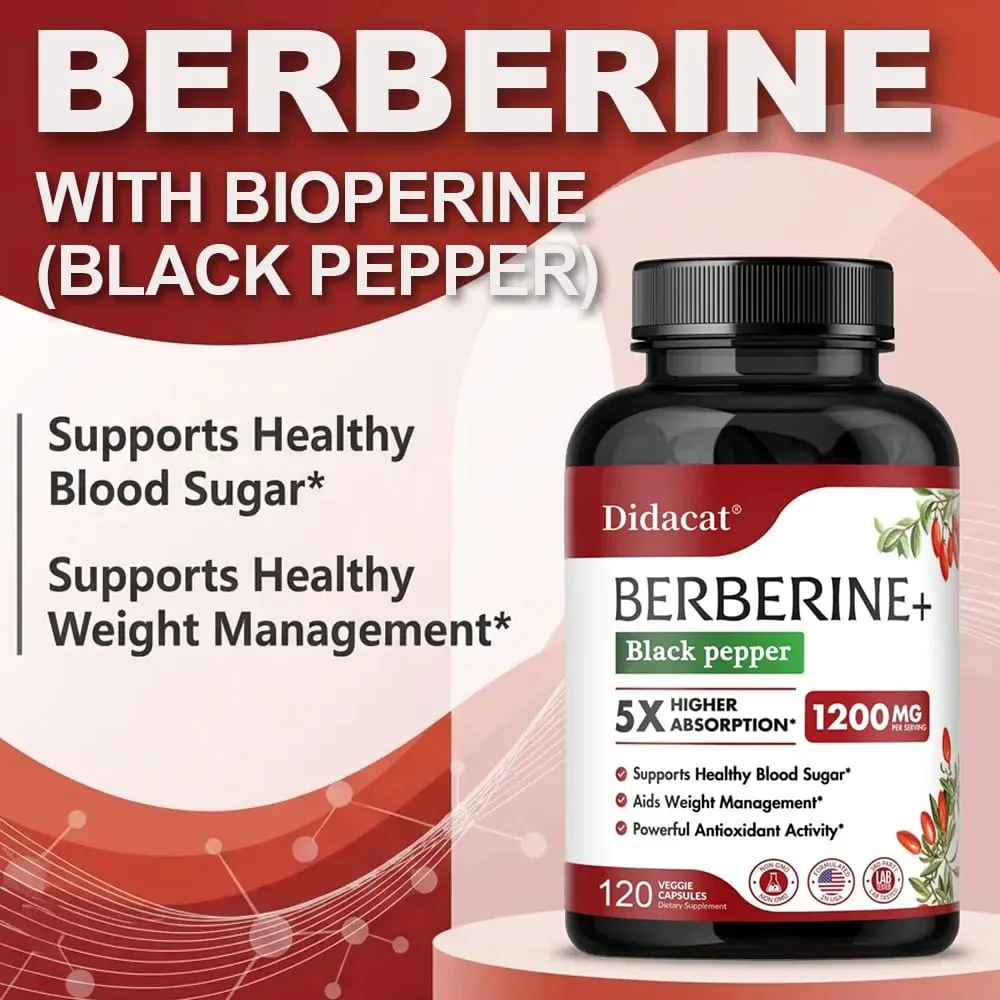 Kapsul Suplemen Berberine Premium 1200 MG Menyokong Sistem Imun Kardiovaskular Jantung & Kesejahteraan Gastrointestinal