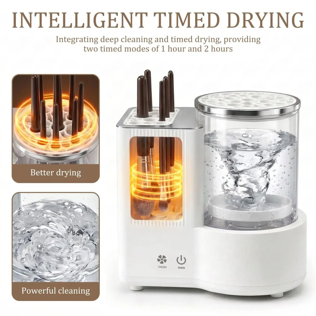 3 I 1 Elektrisk Makeup Brush Cleaner Machine Makeup Brush Automatisk rengøringstørrer værktøj til skønhedsbørster i alle størrelser Hurtigttørrende — image 3