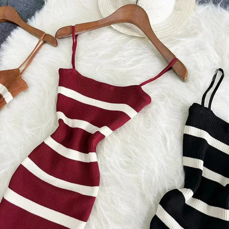 קיץ פס אלסטי Bodycon רצועת שמלת 2024 סקסית חוף שמלת קיץ נשים מקרית עיפרון דק Vestidos מקסי שמלה ארוכה
