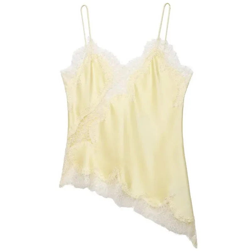 2025 Babae Asymmetrical Slip Top Babae Sexy Black Yellow Blue Top Lace Tanks & Camis Chic Y2K Sleeveless Backless Camisole