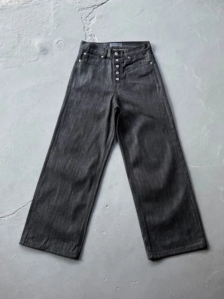 American High Street Retro Button Knife Baggy Original Color Jeans Playboicarti Casual Loose Fit Denim Pants for Young Men