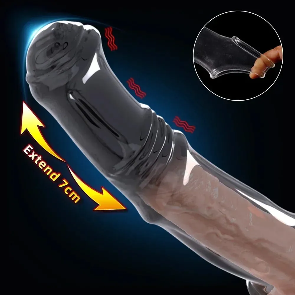 Vibrator Penis Enlargement Sleeve Penis Extender 7cm Dick Reusable Condom Delay Ejaculation Sex Toys For Men Sex Products — image 3