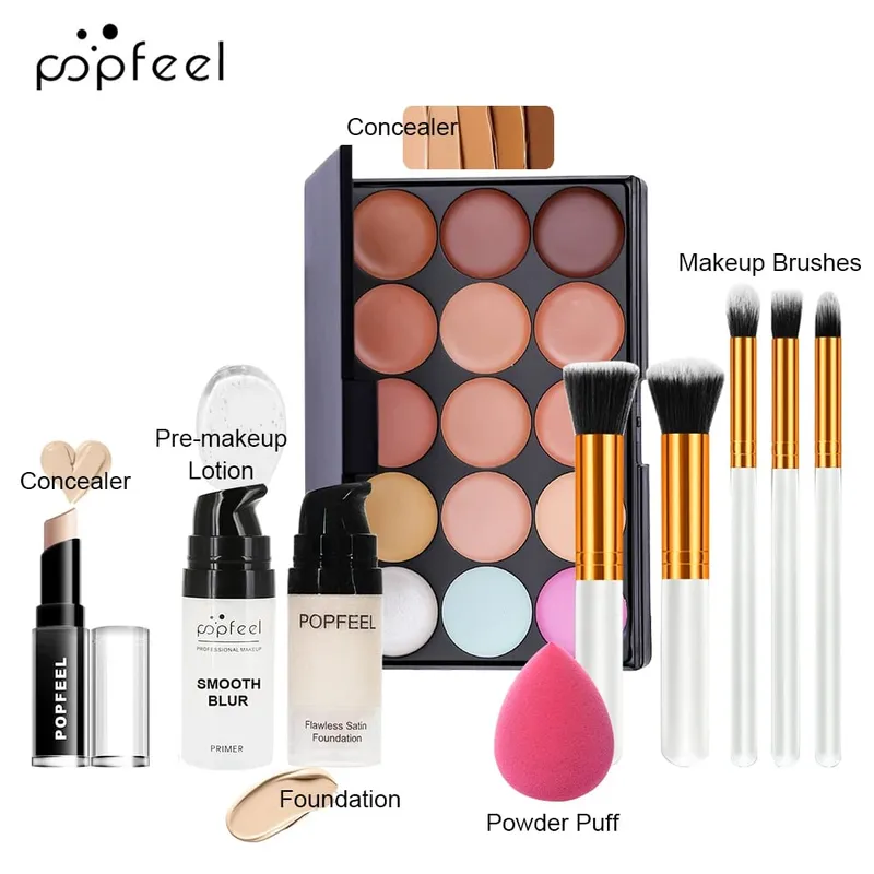 10-Piece Face Makeup Set - Beginner-Friendly Foundation Concealer & Brush Combo - Complete Face Makeup Kit for Flawless