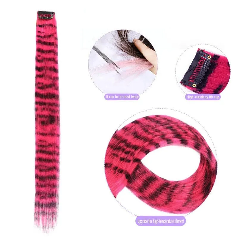 Wig Colored Synthetic Hair Extensions One Card Invisible and Traceless Leopard Print Hanging Ear Dye Long Straight Hair Extensio — image 4