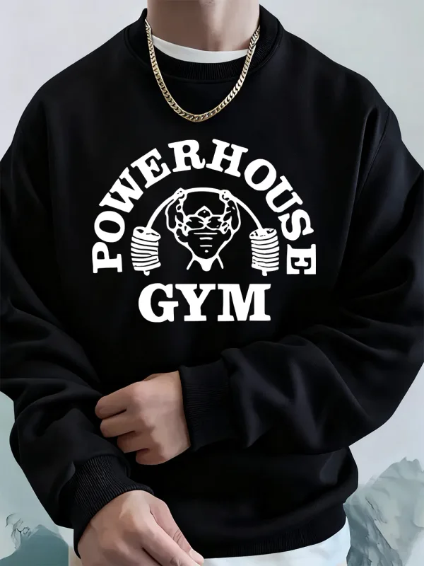 Powerhouse Tập Gym In Chữ Cái Nam Áo Nỉ Mùa Đông Nỉ Ấm Áo Hàn Quốc Rời Cổ Tròn Áo Chui Đầu Hip Hop Nam Quần Áo