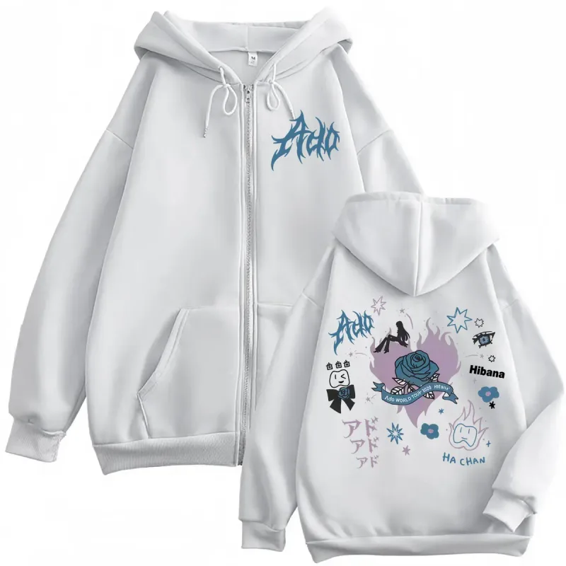 Singer Ado Hibana World Tour 2025 Zipper Hoodies Harajuku Japanese Style Zip Up Sweatshirts Men Women Casual Fashion Pullovers