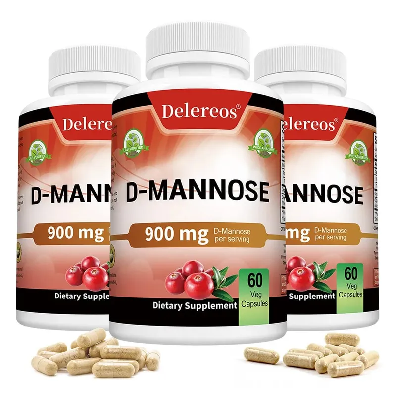 Organic D-Mannose 900mg Per Serving 120 Capsules Strongly Supports Urinary Tract Cleanse in Women and Prostate Health in Men