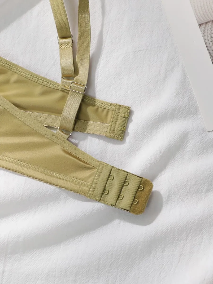 Set Celana Dalam Bra Mengkilap Satin Wanita Cup Tipis Berkawat 2 Potong Set Lingerie Tali Dapat Disesuaikan Warna Solid Pakaian Dalam Intim Sehari-hari