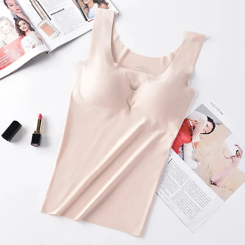 Ice Silk Tank Top Wireless Padded Lingerie Push Up Seamless Padded Vest Crop Top Tee Camisole Feminino Sleep Cami Soutien Gorge