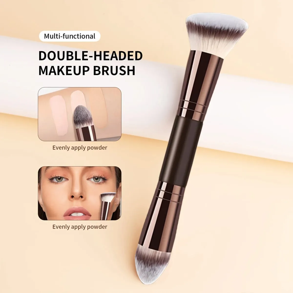 Single Double-Ended Multi-Functional Makeup Brush Professional Foundation + Blush Brush Soft & Dense Bristles