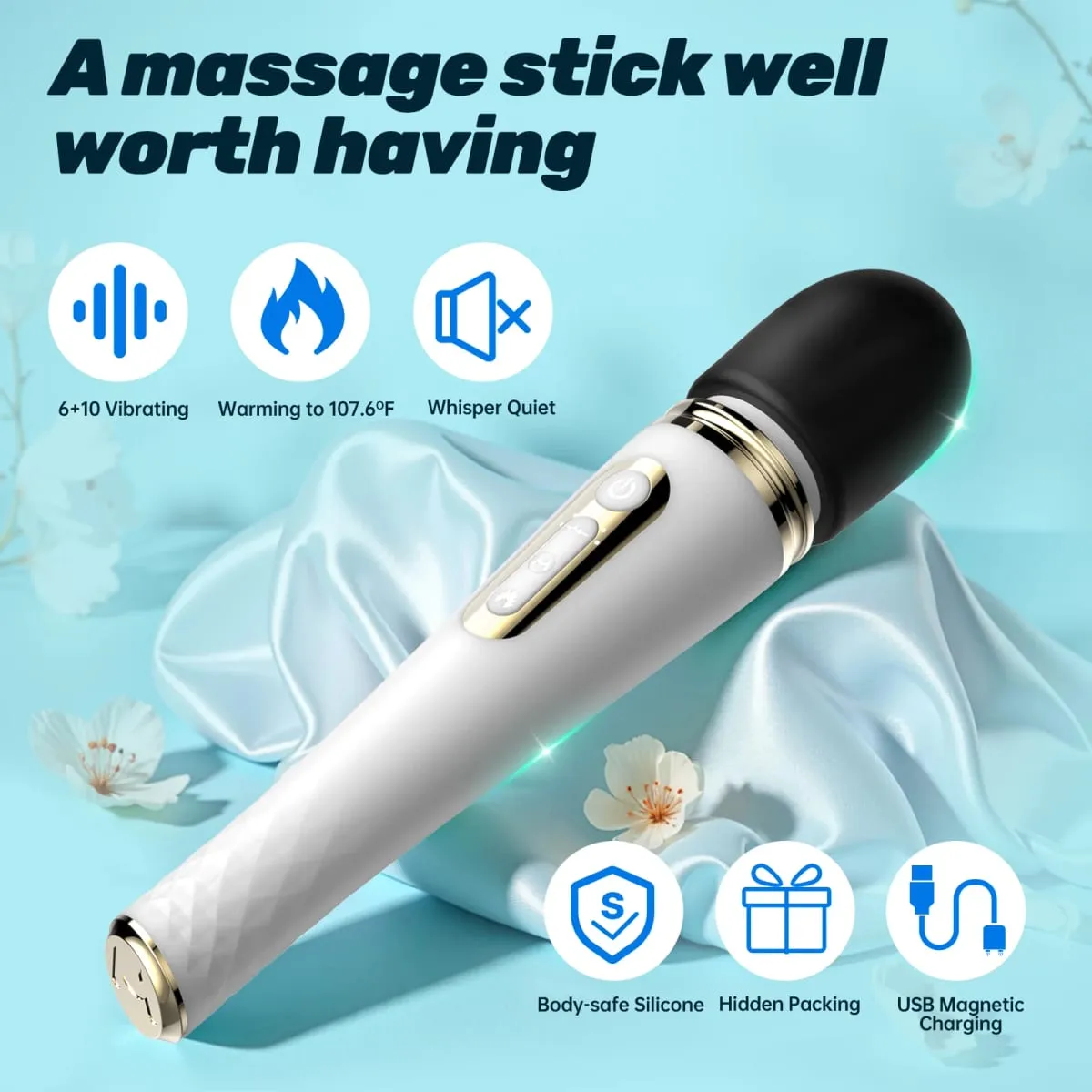 Powerful Magic Wand Vibrator 6 Speeds 10 Vibrating AV Stick Clitoris Stimulator Head Heating Body Massager Sex Toys for Woman — image 4