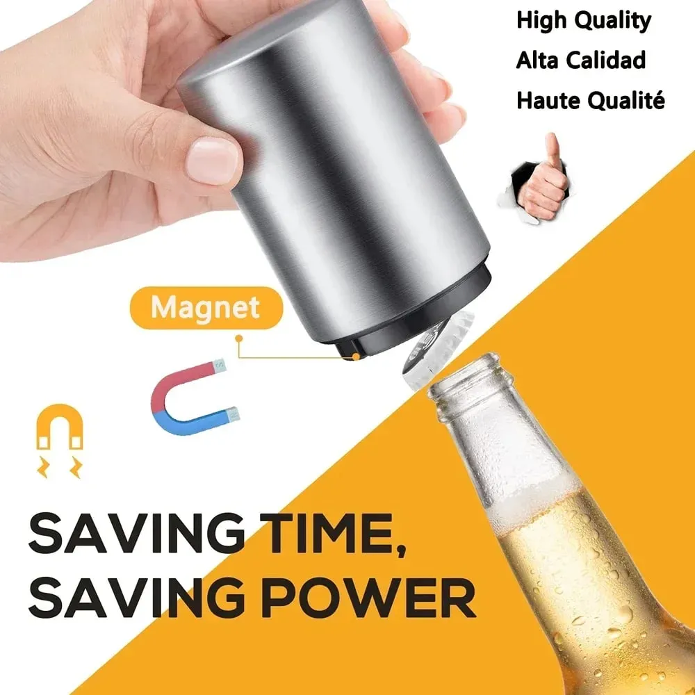 1/2Pcs Automatic Beer Bottle Opener Stainless Steel Push Down Opener for Magnet Beer Soda Cap Bar Party Kitchen Accessories