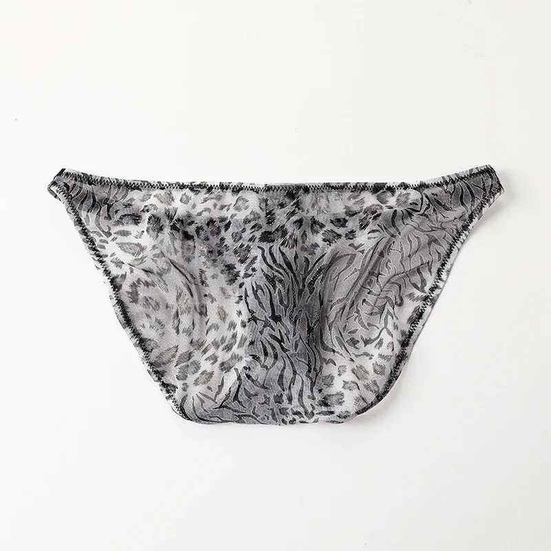 Men Leopard Printed Mesh Underwear Ice Silk Thin Breathable Low Waist Quick Dry Cool Summer Mens Briefs Panties
