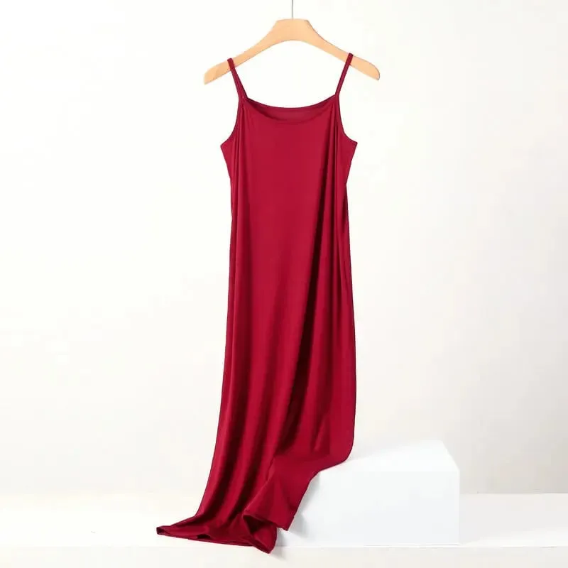 Plus Size Spring and Summer Versatile Slim Long Inner Nightgown Suspender Modal Cotton Solid Color Bottoming Dress
