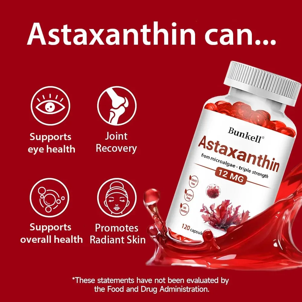 Astaxanthin-Kapseln 12 mg fördern die Herz-Kreislauf-Gesundheit und beschleunigen den Stoffwechsel, unterstützen die Gesundheit von Augen, Gelenken und Haut