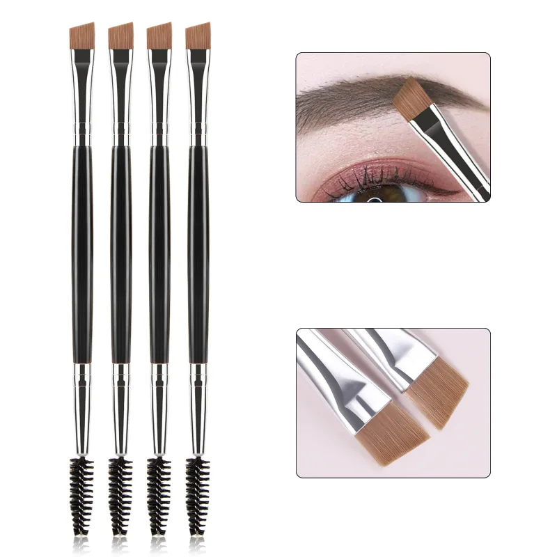 Pincéis de maquiagem de sobrancelha de cabeça dupla, 4 unidades, escova de cílios em ângulo, pincel de preenchimento de sobrancelha, ferramentas cosméticas profissionais para os olhos