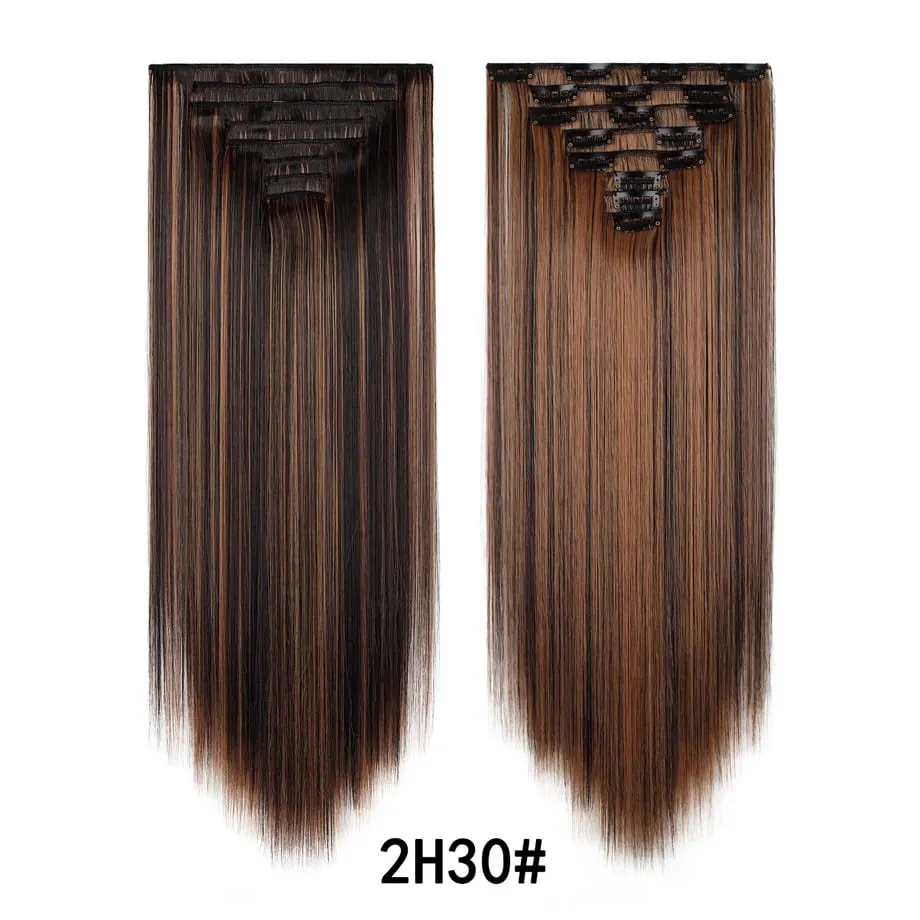 24 Inch 8Pcs Clip in Hair Extensions Long Straight Hair Extensions Soft Synthetic Hairpieces for Women Daily Fashion Hairstyle