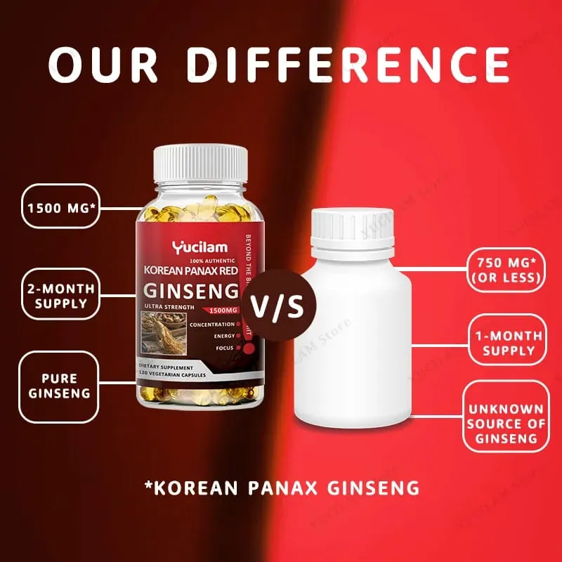Korean Red Ginseng 1500 mg - Energy Supplement for Peak Performance Focus & Vitality - High Potency Ginseng Root Extract