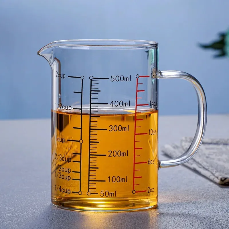 Mataas na Borosilicate Glass Measuring Cups Clear Glass Scale Cup With Handle V Shaped Spout Kitchen Glass Measuring Beaker