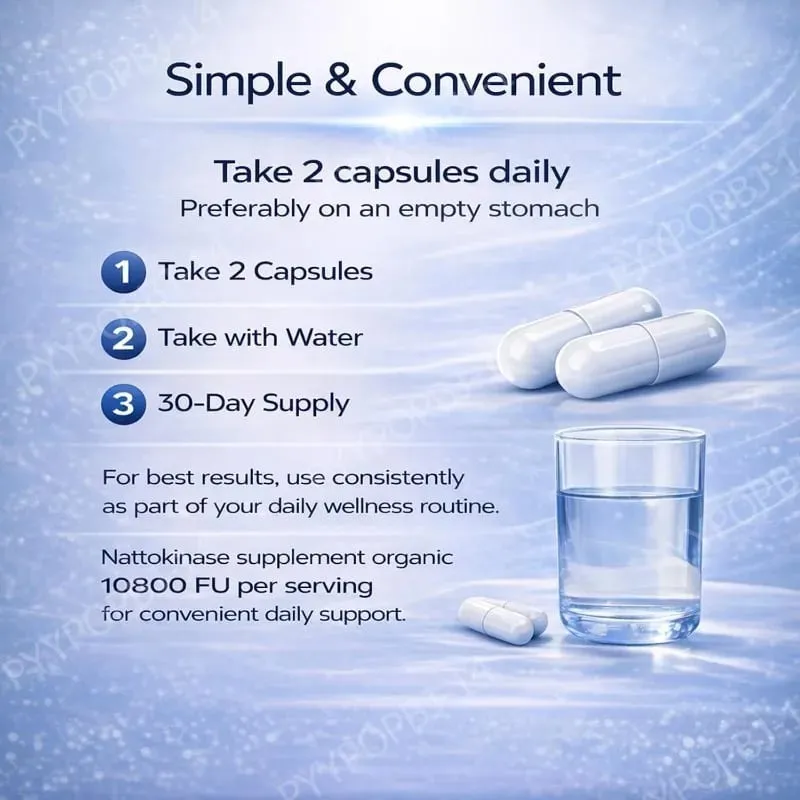 60 Count Organic Nattokinase 10800 FU Capsules Heart Health Support Vegan Gluten-Free Natural Blood Clot Dissolving Supplement