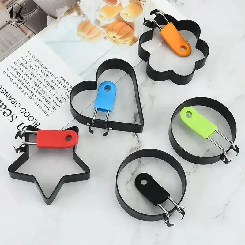 Foldable Fried Egg Tool Stainless Steel Egg Mold with Anti-Scald Silicone Handle Durable Non-stick Omelet Kitchen Accessories