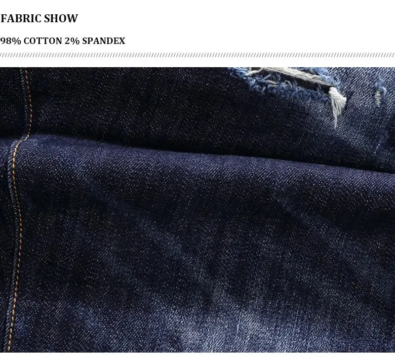 High Street Retro Blue Elastic Split Style Jeans for Men Hip-Hop Designer Embroidery Brand Tight Fit Casual Pants