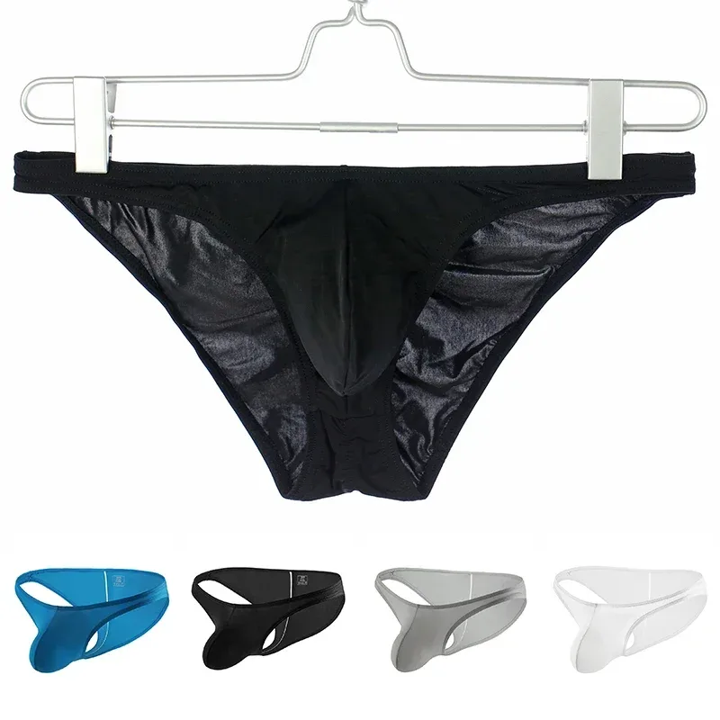 Cueca masculina sexy elástica de seda gelada calcinha ultrafina de cintura baixa