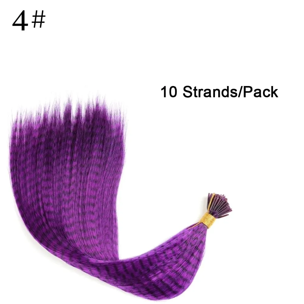 Synthetic Colored I-Tip Faux Feather Hair Extensions 16" 10 Strands/Pack Women's Heat Resistant Fiber Wig Accessories