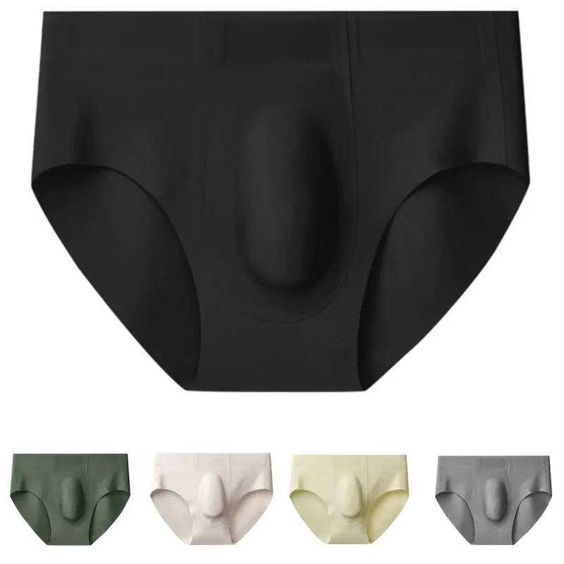 Men Thin Seamless Ice Silk Briefs Underwear 3D Bulge Pouch Breathable Underpants Breathable Quick Dry Male Panties Solid Color