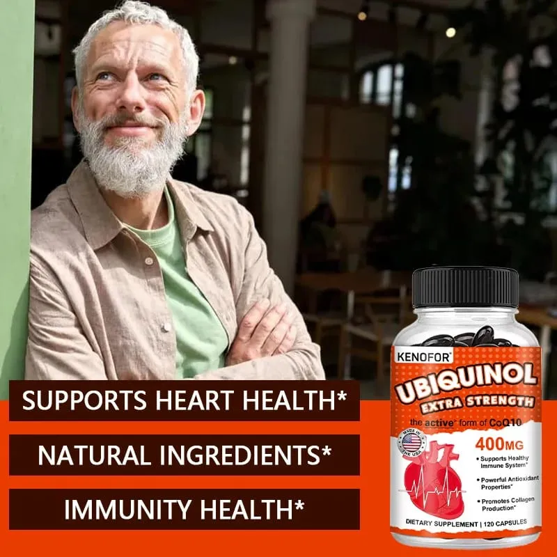 120pcs Organic Q10 Coenzyme 400mg Capsules with Vitamin E Cardiovascular and Heart Health Energy Vitamins Beauty and Health