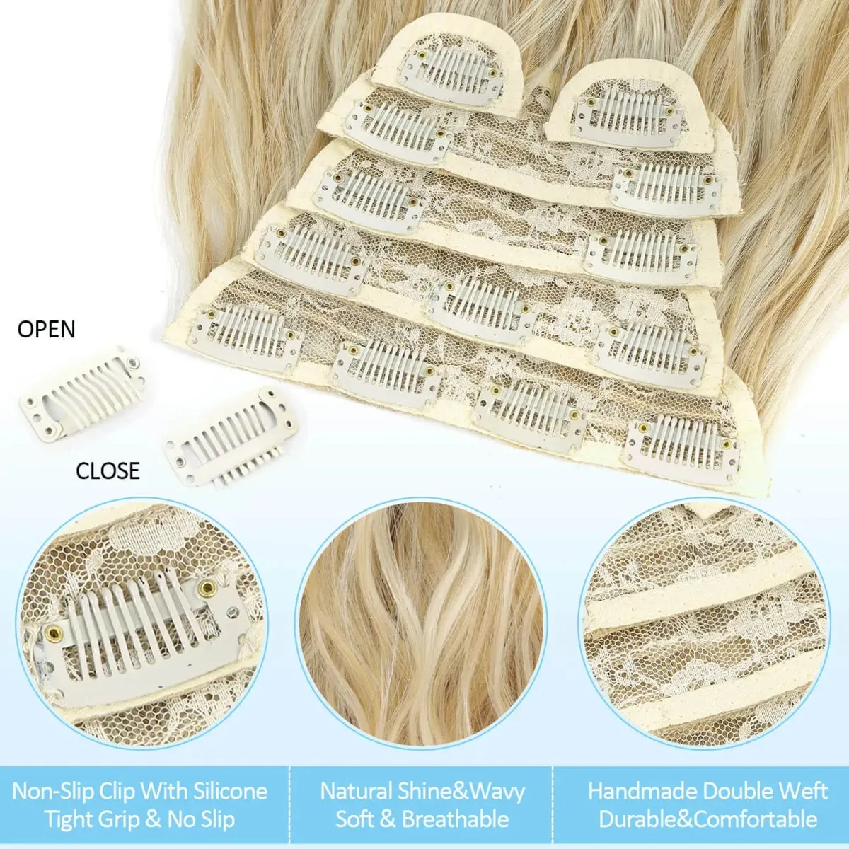 Synthetic Long Wavy Clip In Hair Extensions 20" Thick Hairpiece 6pcs/set For Women Brown Blonde Black Natural Fake Fiber Hair