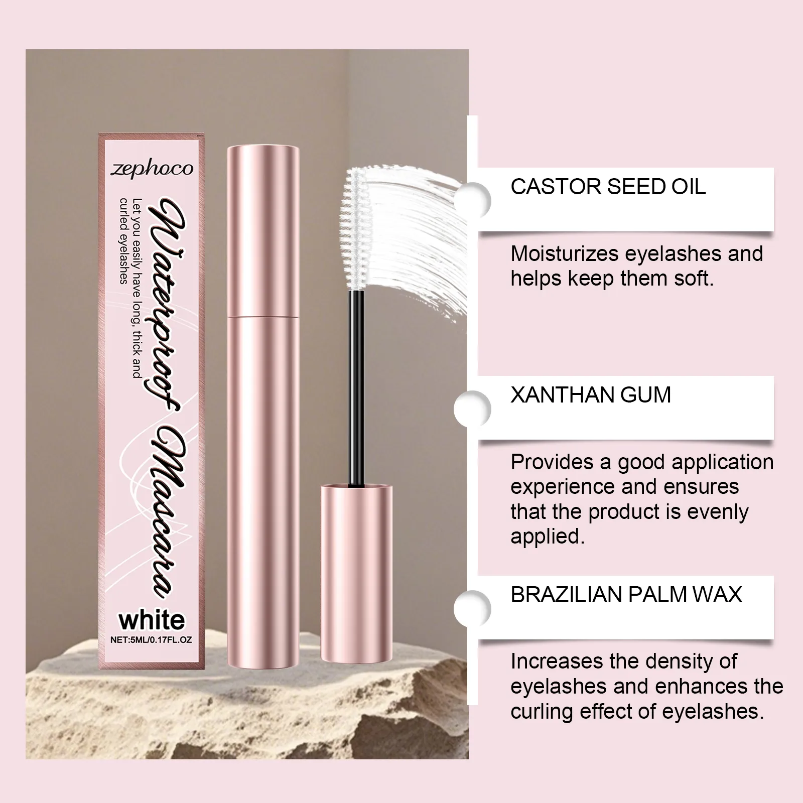 White Mascara Eyelashes Curling Liquid Long-Lasting Waterproof Natural Durable Extensions Makeup Eye Beauty Cosmetics Brush 5ml