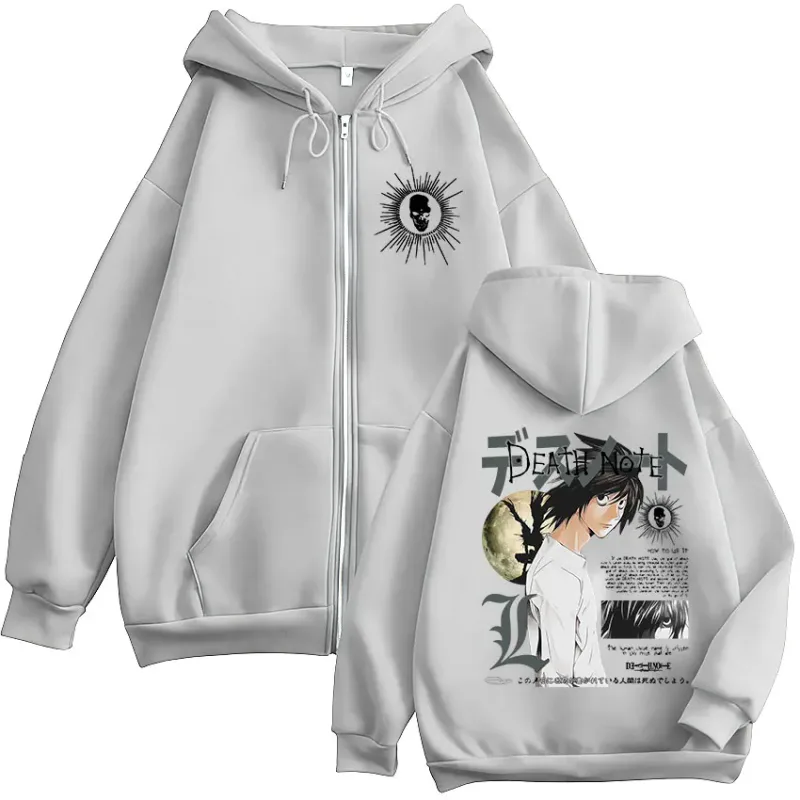 Japanese Anime Death Note L·Lawliet Zipper Hoodies Men's Women Clothing Fashion Hip Hop Zip Up Hooded Sweatshirts Jackets Coats