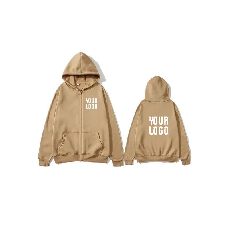 Solid Color Zipper Hoodie | Customizable Text Pattern Jacket | Unisex Team Customization