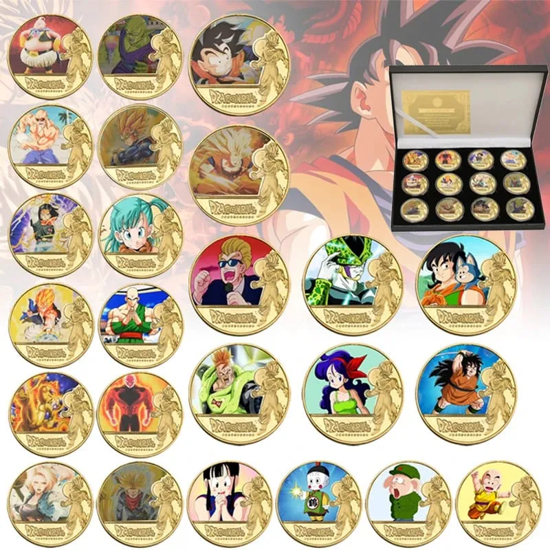 Dragon Ball Banhado A Ouro Moeda de Ouro Son Goku Vegeta Moedas Comemorativas Crianças Clássico Anime Periféricos Coleção Brinquedo Lembrança