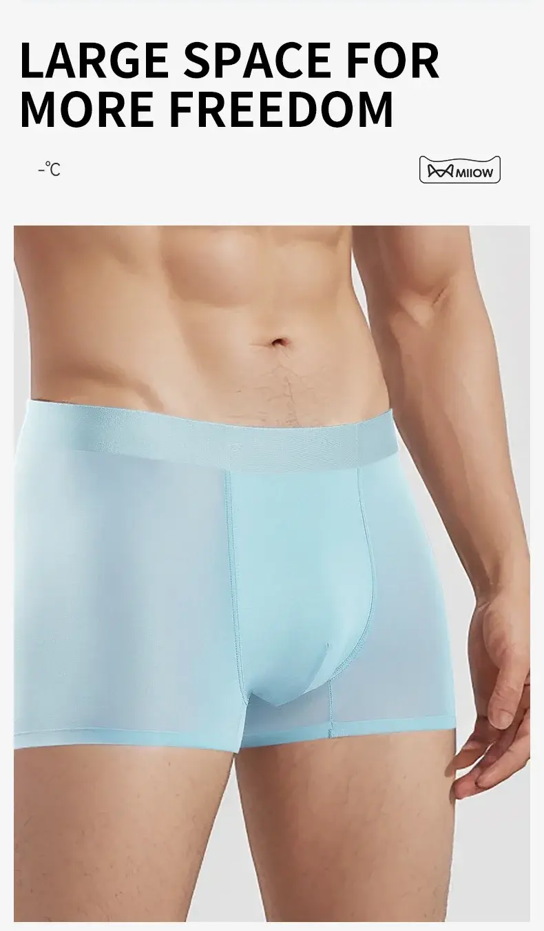 MiiOW 3Pcs Ice Silk Men's Panties Antibacterial Men Underwear Boxer Breathable Mesh Crotch Man Underpants Summer Men Boxershorts