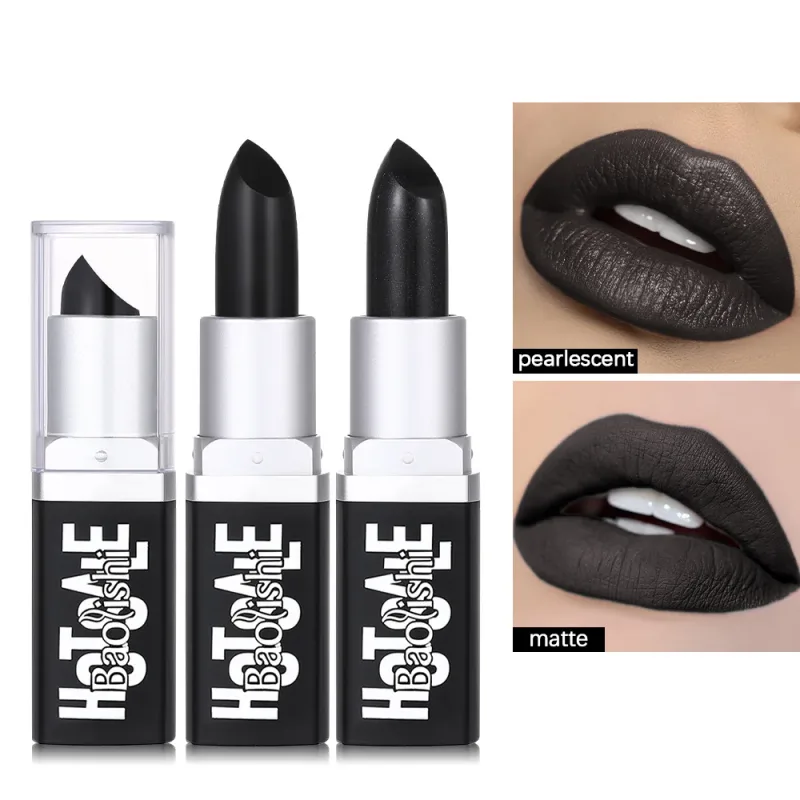 Black Lipstick Matte Pearlescent Double Texture Dark Lipstick Halloween Creative Cos Personalized Lip Makeup