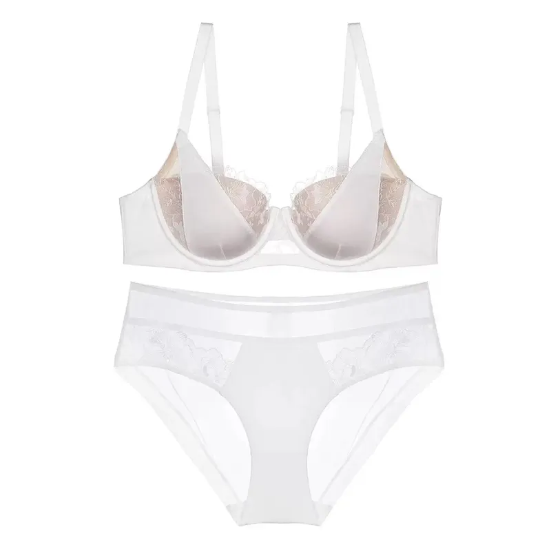 French Lace Embroidery Sexy Bra Set Push Up Minimizer Gather Support Full Coverage Comfort Lingerie for Big Breasted Women 2PCS