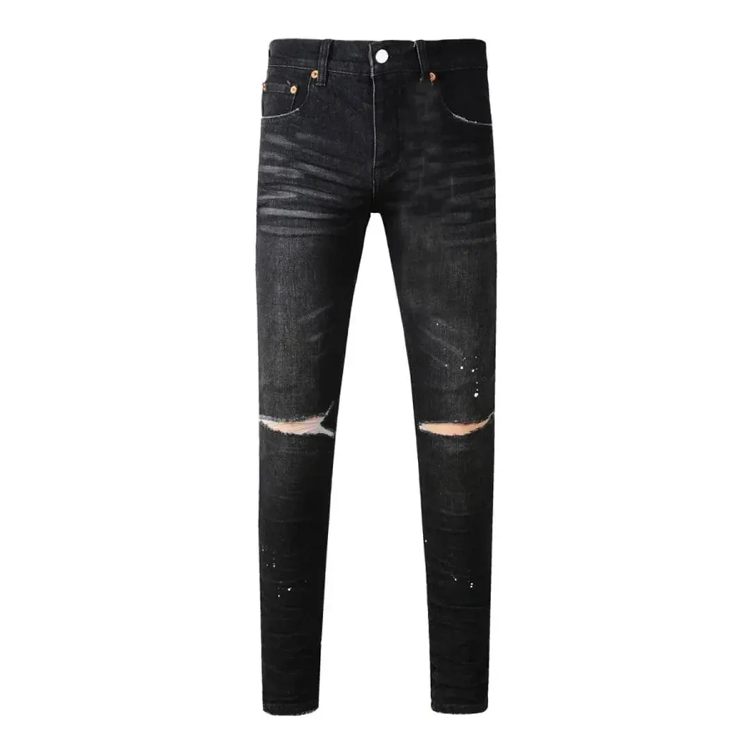 High Street Brand Men's Jeans American Distressed Coated Blank Stretch Skinny Button Fly Ripped Pants Trousers