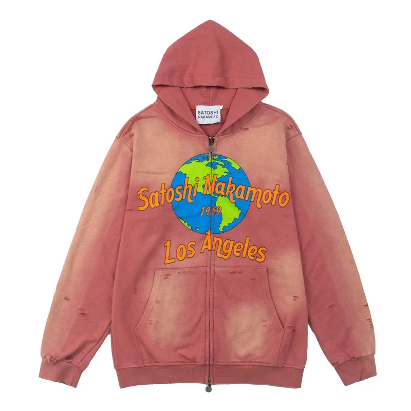 Street Casual SATOSHI Hoodies Pullover Embossed Pattern Embroidery Turtle Shell Design Washed Hooded Men Women Loose Sweatshirts
