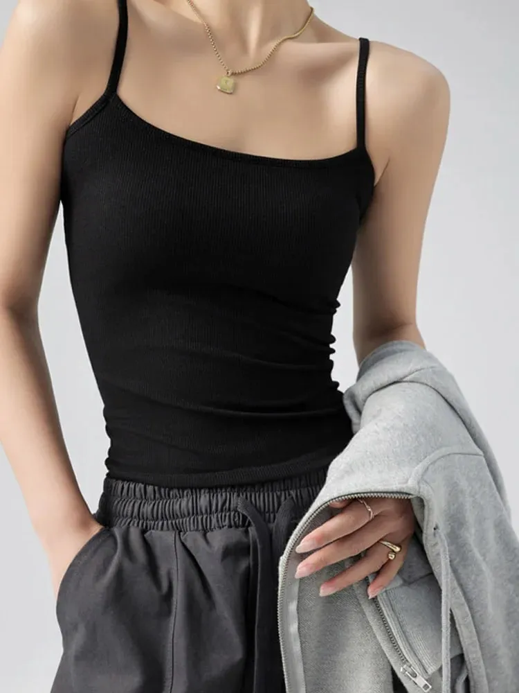 Summer Basic Tanks Spaghetti Strap Camis Solid Stretch Tops for Women Sleeveless Slim Fit Basic Solid Knitted Camisole — image 4