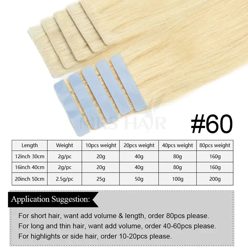 Invisible Tape in Hair Injection Tape in Human Hair Extensions #60 PU Weft Tape σε 10 τμχ/συσκευασία Προσθέστε μόνο όγκο για τρίχες στο πλάι — image 12